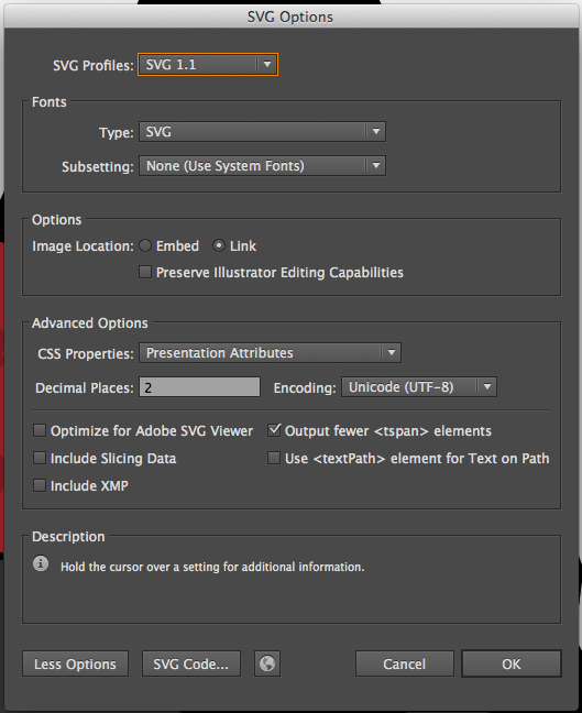 Illustrator SVG Settings