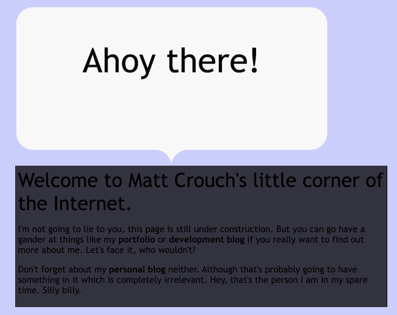 Screenshot from 2010 version of MattCrouch.net